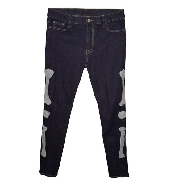 MNML Skeleton Bone Patch Jeans Men’s Size 38 – Dark Wash Denim - Picture 3 of 11